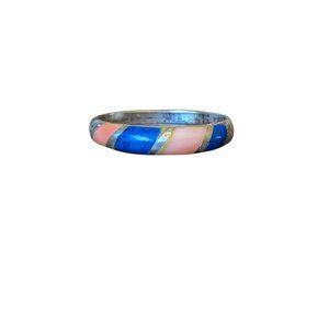 Lapis Lazuli‎ Sterling Silver Ring Coral Dainty Boho Blue Pink Stone Vintage